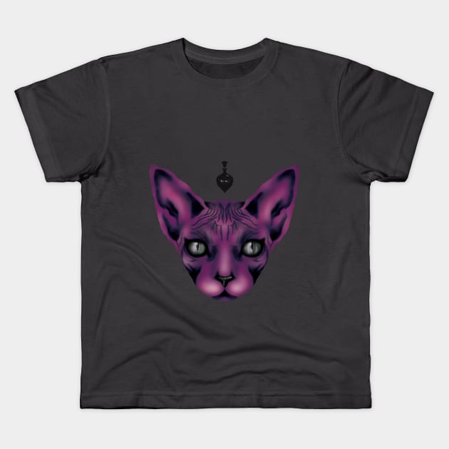 Sphynx cat in darkness Kids T-Shirt by basiaradkowska